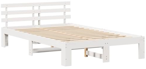 vidaXL Bettgestell mit Kopfteil Weiß 140 x 190 cm Massivholz Kiefer, Moderner rechteckiger Bettgestell, aus massivem Holz, minimalistisches Schlafmöbel, Coole Wohnraum-Deko