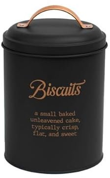 Dc Casa Barattolo per Biscotti in Latta – Contenitore 13,5x17 cm – Design Vintage per Cucina, Dispensa o Regalo (Nero)