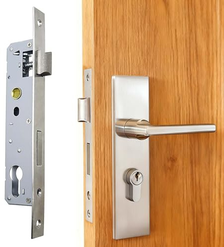 Serrure à Cadre Tubulaire Haute Sécurité - Distance Entre Fixations 85 mm, Entraxe 25 mm - Serrure à Mortaiser en Acier Inoxydable, Pour Portes Gauche/Droite - Idéal Jardin, Portail, Garage
