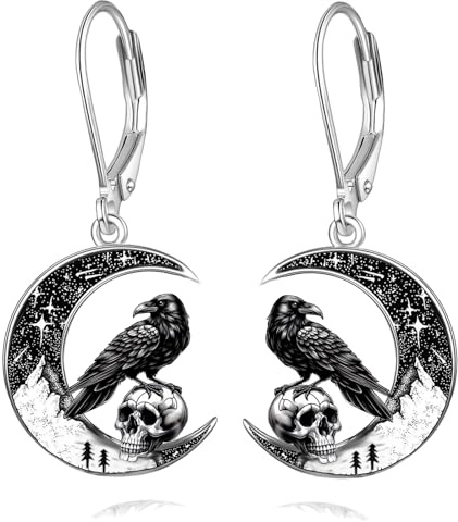 Raben Schädel Ohrringe 925 Sterling Silber Leverback-Ohrringe Halloween Schmuck für Damen
