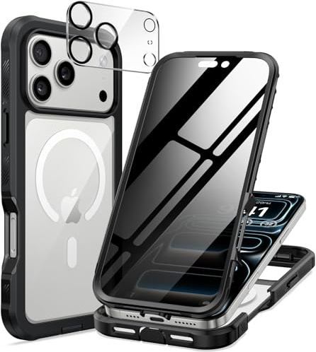 seacosmo für iPhone 17 Pro Max Hülle mit MagSafe, Eingebaut Glas Sichtschutz [9H HD] und Kameraschutzfolie 360 Grad Handyhülle, Magnetisch Schutzhülle Stoßfest Case für iPhone 17 Pro Max -Schwarz