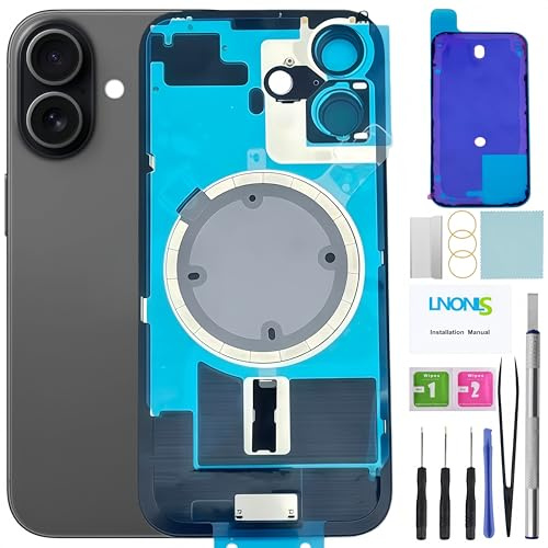 LNONLS 17 Back Glass Replacement for iPhone 17 Rear Back Cover Glass with Frame Magesafe Waterproof Professional Repair Tool Kit (Black)