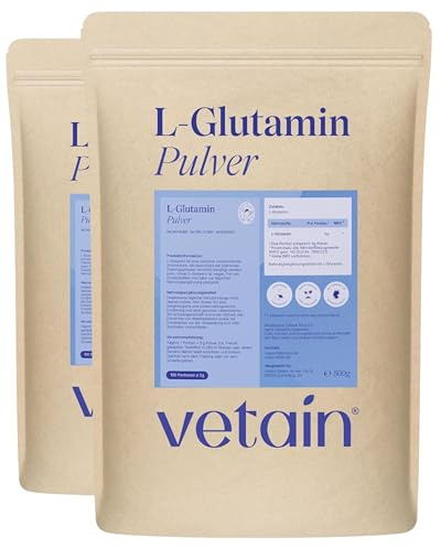VETAIN L-Glutamin Pulver - 1000g - reines & ultrafeines Glutamine | Aminosäure aus Fermentation - vegan, hochdosiert & ohne Zusatzstoffe - geschmacksneutral – in Deutschland produziert
