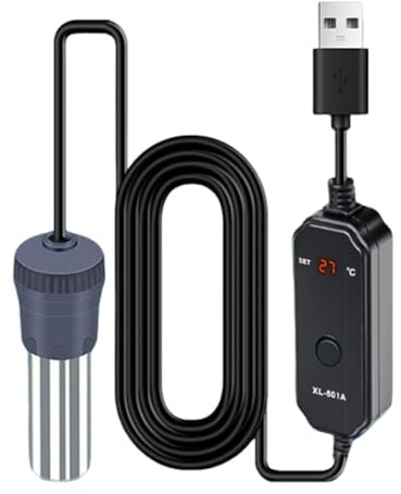 SylvaLexis Petit chauffage d'aquarium 25 W alimenté par USB avec affichage numérique pour nano réservoirs jusqu'à 10 l
