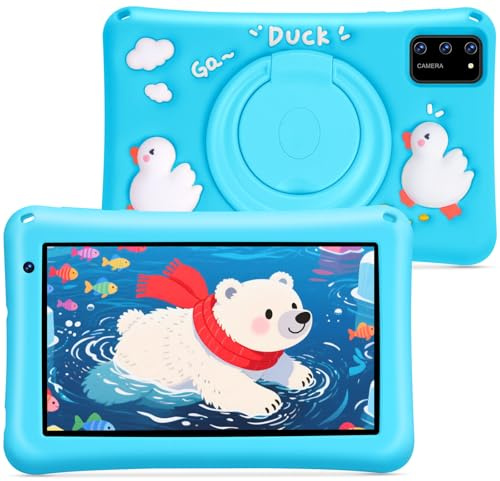 BISAIKASOW Kids Tablet 7 Inch Android 13 Octa-Core, 8GB+64GB, 5800mAh Battery, 5+8MP Dual Camera, Parental Control, Shockproof Silicone Case, GMS Certified, Educational Apps (Blue)