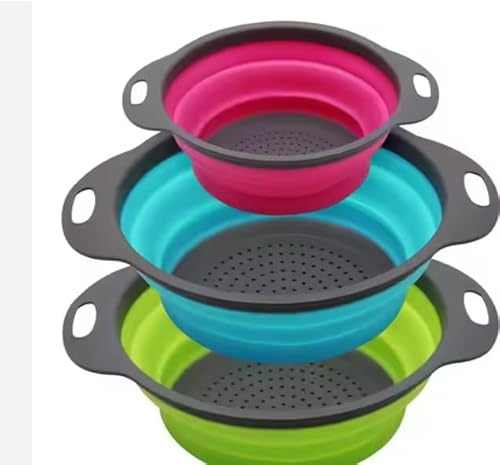 Lot de 3 passoires de cuisine pliables en silicone - Économie d'espace - Pour pâtes, fruits et légumes