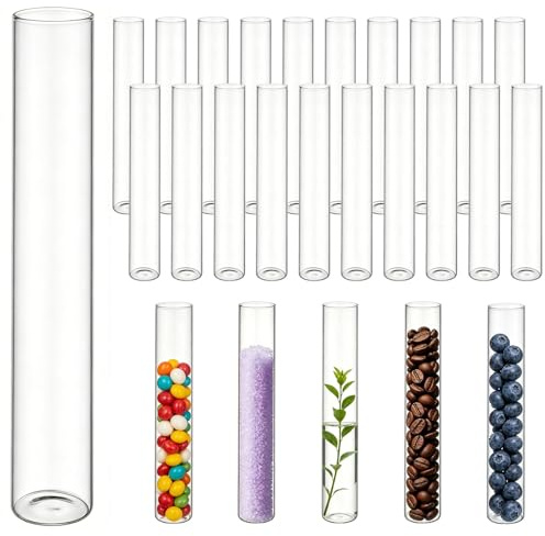 Idota 20 Stück Reagenzgläser, 20x100mm Borosilikatglas | Reagenzglas mit flachem Boden, Glasröhrchen Reagenzgläser Reagenzglas Vase für Blumen Pflanzen