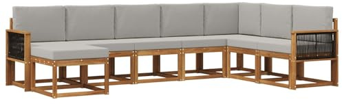 vidaXL Outdoor-Sofagarnitur mit Kissen 8 pcs Natürlich und Hellgrau, Moderner Garten Sofa, wetterfeste Eckcouch, Möbel zum Entspannen auf Terrasse, Patio Lounge und Komfortset