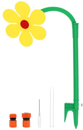 BAODBF Tanzende Blume Rasensprenger 76 cm Garten Sprinkler mit Doppelerdspieß Lustige Sonnenblume Wasserspielzeug für Kinder und Hunde zur Gartenbewässerung Gelb Grün aus ABS