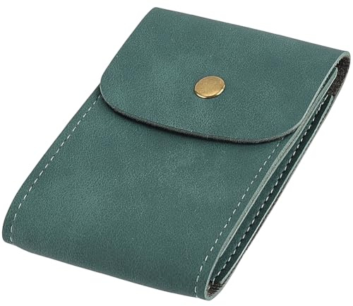 CALFOVERA Porta Carte da Gioco in Pelle PU Verde, Realizzato A Mano, Custodia Protettiva da Viaggio, Porta Monete, Organizer per Denaro con Bottone A Pressione per Carte Poker, Bridge e Giochi Tavol
