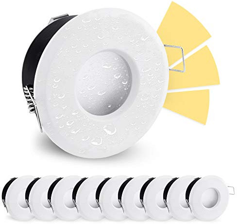 linovum 10er Set LED Einbaustrahler wasserfest IP65 mit fourSTEP 5W warmweiß 230V - Dimmbar ohne Dimmer Einbauspot weiß rund