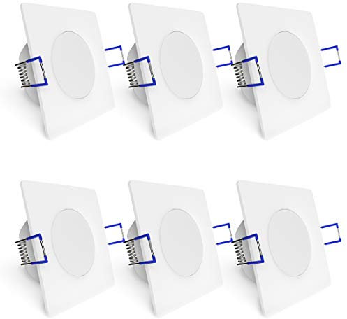 linovum WEEVO 6er Set quadratische Deckenspots - 3,5W neutralweiß 230V für Bad & Außenbereich IP44 sehr flacher Einbau 29 mm