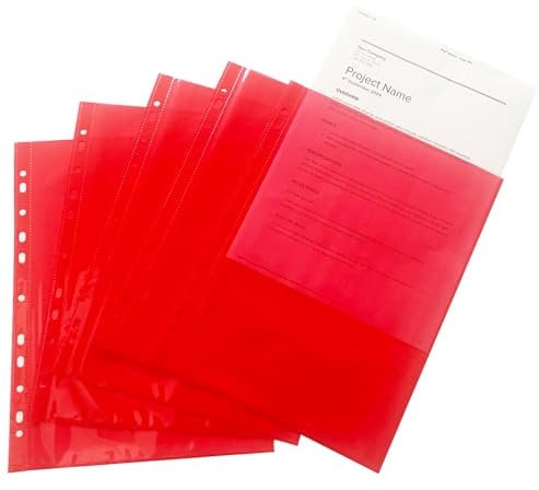 Janrax Klarsichthüllen, gelocht, A4, Rot, 50 Stück