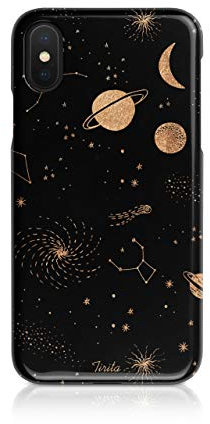 Tirita Hard Phone Case Compatible with iPhone 7 Plus & 8 Plus Hard Cover PRINTED GLITTER, NOT REAL GLITTER Space Stars Moon Planets Black Copper Galaxy