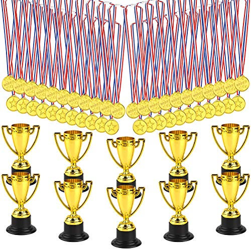 FEPITO Ensemble de médailles 50 trophées, 10 trophées en Plastique et 40 récipiendaires d'or pour Les récompenses Sportives