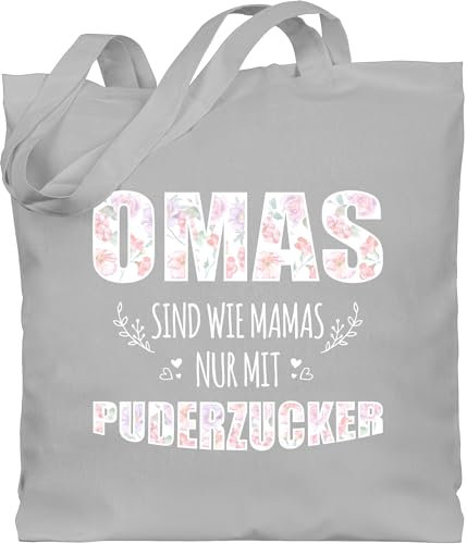 Baumwolltasche - Oma - Omas sind wie Mamas nur mit Puderzucker - Geschenk Omi - Unisize - Hellgrau - großeltern geschenke gifts for grandmas grandma oma. beutel weihnachtsgeschenke für grosseltern
