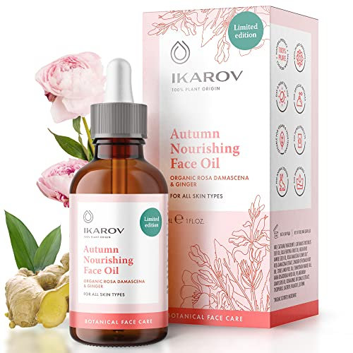 Ikarov Olio per il viso autunnale | Olio di rosa per il viso | Cosmetici naturali certificati con damascena rosa bulgaro e zenzero | Idrata la pelle e migliora la luminosità 30 ml