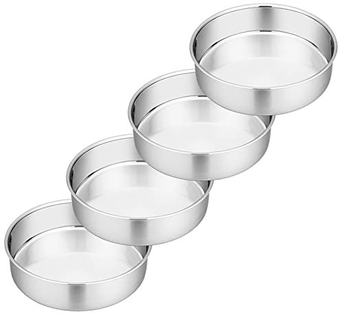 Homikit Backform, 4-teilig Edelstahl Rund Kuchenform Backformen Set, Gesund & Ungiftig, Hochglanzpoliert & Auslaufsicher, Spülmaschinenfest, 16 cm