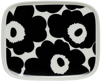 Marimekko - Teller, Platte - Unikko - Steingut - weiß/schwarz - 12 x 15 cm