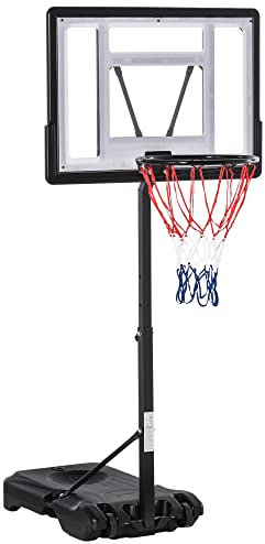 HOMCOM Panier de Basket extérieur pour Bord de Piscine Poteau Panneau, Base de lestage sur roulettes Hauteur de l'arceau réglable 1,1-1,3 m Noir Blanc