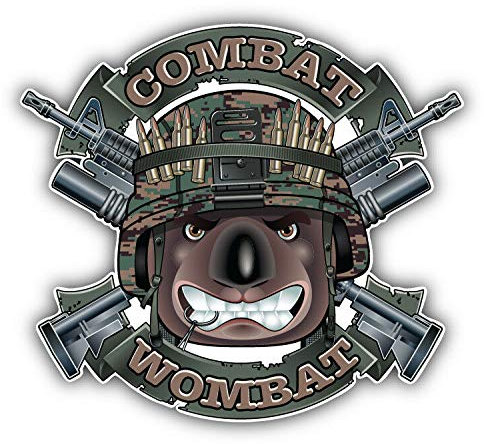 20cm! Hochwertiger Kühlschrank-Auto-Aufkleber Sticker Cartoon Comic Combat Wombat Militärischer Hundekopf UV&Waschanlagenfest Decal