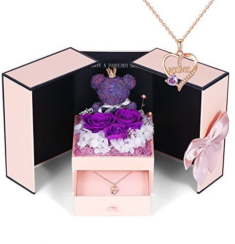 Mama Geschenk Ewige echte Rose mit Mama Halskette Geschenk Konservierte Lila Rose Mama Kette Geschenk Mutter Muttertagsgeschenk zum Jubiläum, Geburtstag, Thanksgiving, Weihnachten