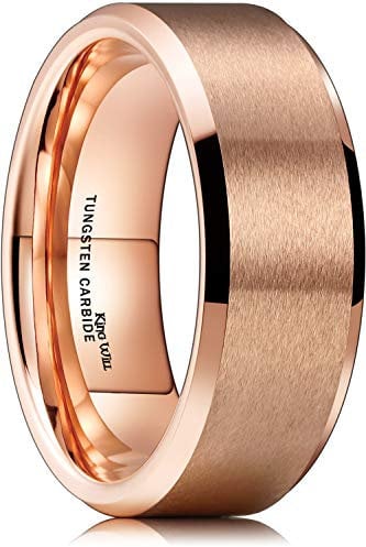 King Will 8mm Basic Wedding Ring For Men Rose Gold Electroplated Tungsten Ring with Brushed Matte Surface Smooth Beveled Edge Comfort Fit 14