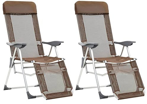 BIGBARLEY Verstellbarer klappbarer Terrassenstuhl, Outdoor Indoor Garten Balkon Rasenstuhl,Klappbare Liegestühle mit Fußteil 2 STK. Braun Textilene