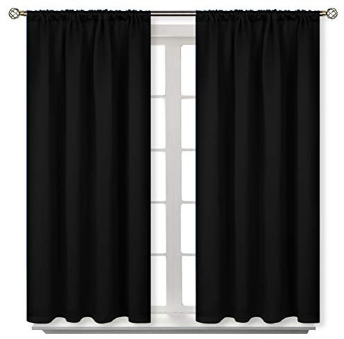 BGment Schwarze Verdunkelungsvorhänge, 101,6 cm lang, für Schlafzimmer, Küche, Fenster, kurze Vorhänge, wärmeisoliert, mit Stangentasche, Privatsphäre, für Café, Badezimmer, 106,7 x 101,6 cm, 2