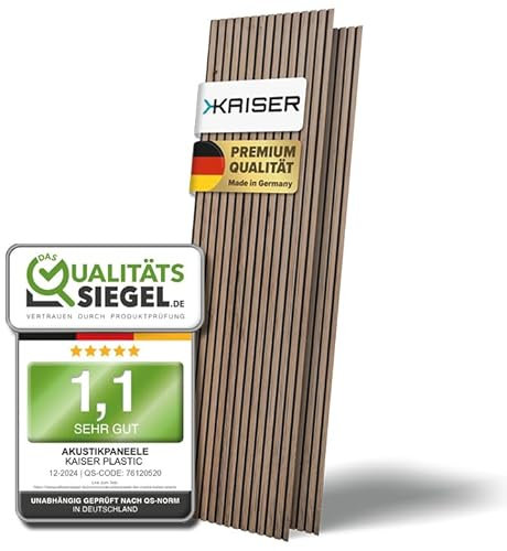 KAISER plastic® Akustikpaneele Holz | Farbe: Walnuss | Holzpaneele Wand in verschiedenen Formaten | Wandpaneele aus Holzfunier und Filz | moderne Holzoptik (120 x 40 cm)