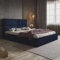 MOTIVENA Livi Polsterbett 120x200 Blau, Samt Mit Bettkasten und Stauraum, Lattenrost, Kopfteil, Ohne Matratze, Dunkelblau