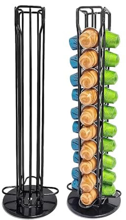 PROMOTEUP Porta Capsule Caffe per 40 Pezzi Portacapsule Verticale Supporti per Capsule Cialde Girevoli a 360 Gradi in Acciaio Inossidabile,Porta Cialde(Nero)