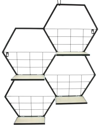 FRANK FLECHTWAREN Wandregal Hexagon, Metall, Mattschwarz, MDF Maße: 59 x 13 x 73 cm, klappbar