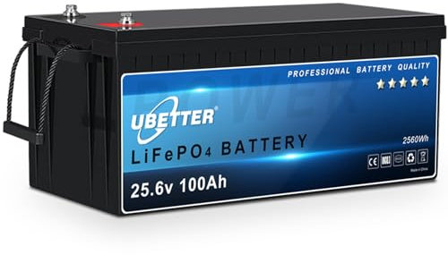 UBETTER 24V 100Ah LiFePO4, Batteria al litio LiFePO4 da 2560Wh, con BMS da 100A, 4000+ cicli di carica Batteria ricaricabile per camper, impianto fotovoltaico, sistema off-grid