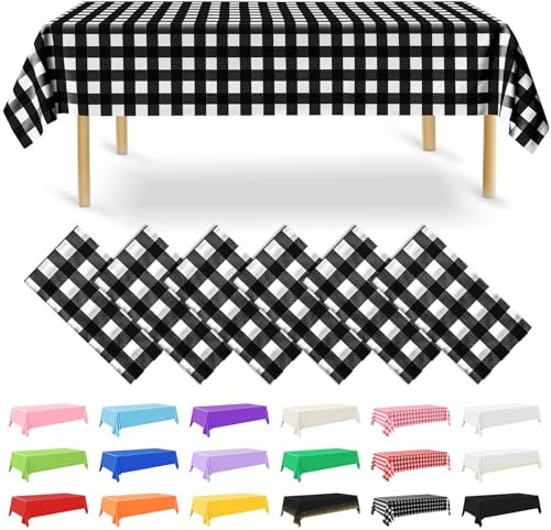 NACHLYNN 6 Stück Einweg Tischdecke 137 x 274 cm Schwarz Weiß Kariert Rechteckige Tischabdeckung Wasserdicht Gartentischdecke für Festivals Party Hochzeiten Brautpartys Geburtstag Dekorationen