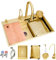 Fregadero De Cocina Dorado con Grifo De Cascada, Cesta De Drenaje, Lavavasos Y Kits De Drenaje, Fregadero De Cocina De Acero Inoxidable con Cascada, Fregadero Multifunción(80x45x22cm)