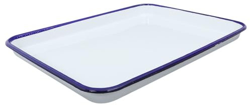 Bandeja de esmalte Bandeja rectangular para servir esmaltada Plato de hornear Esmalte blanco Platos rectangulares y s fruta JECOMPRIS