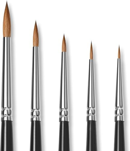 Kolinsky Sable Miniature Watercolour Brushes 5Pcs, Fuumuui Professional Detail Paint Brushes for Watercolour, Gouache, Miniature, Models, Face Painting - Round #00000, 00, 0, 1, 3