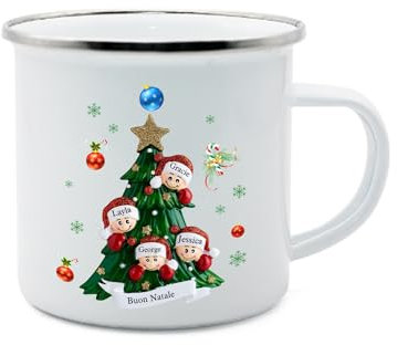 Grovjewfit Tazza Smaltata Personalizzata Con 2-8 Nomi Testo Natalizio, Regalo Natal Per Mamma, Nonna, Amici, Famiglia, Tazza In Ceramica 350 ml (style 3)
