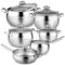 Daniks Classic 11-teiliges Edelstahl Topfset Induktion, Kochtopf Set mit Glasdeckeln, 16/18/20/24 cm, Stielkasserolle, Bratpfanne 22 cm, Nudeltopf, Suppentopf, Pastatopf, Silber