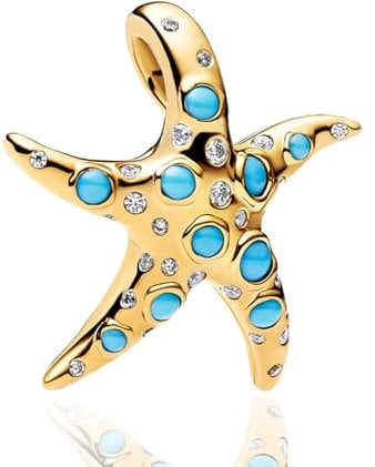 Rimgoris 925 Sterling Silver Pendants Charm for Women Bracelets Gold Ocean Series Starfish 5A Cubic Zirconia Christmas Birthday Gift Charms for Women