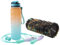 Petrolline 3er Fitness-Set – Faszienrolle, 1000ml Trinkflasche mit Strohhalm & Zeitmarkierung, verstellbares Springseil – Für Training & Regeneration (Schwarz-Orange/Blau-Mint)