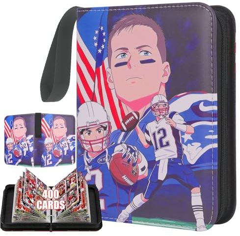 HBK Carpeta de tarjetas de fútbol con 400 bolsillos, álbumes de tarjetas coleccionables con 50 fundas, piel sintética para tarjetas NFL, deportes y TCG como MTG, regalo de coleccionista