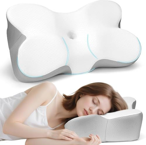 GOXIFACA Almohada cervical de espuma viscoelástica para aliviar el dolor de cuello, almohada ortopédica con diseño ergonómico para dormir de lado, espalda, estómago, alineación de cabeza y hombros