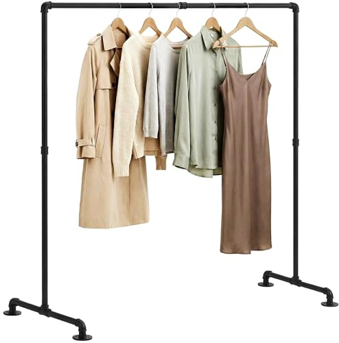 CLP Kleiderständer stabil Jersey, freistehend breitenverstellbar, Kleiderstange aus Metall im Industrial Design, Garderobenständer, Farbe:schwarz, Größe:150 cm