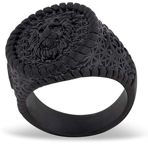 Akitsune Imperator Ring | Design-Ring Frauen Herren Edelstahl Groß Löwe König Siegel - Schwarz - US 8