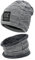 Bequemer Laden 2 Stücke Winter Beanie Mütze Schal Set Wolle Warme Strickmütze Dicke Fleecefutter Wintermütze & Schal für Herren und Damen, 2-grau, Einheitsgröße