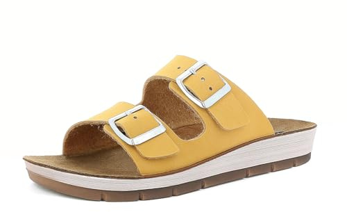 inblu Ciabatte Donna A Doppia Fascia Con Maxi Fibbie E Plantare In Vera Pelle, Dal 35 Al 41 Sandali a ciabattaDonna