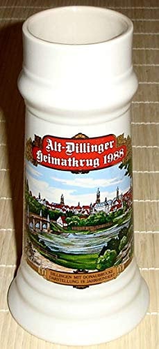 Bierkrug - Alt-Dillinger Heimatkrug 1988 - Dillingen mit Donaubrücke - Darstellung 19. Jahrhundert