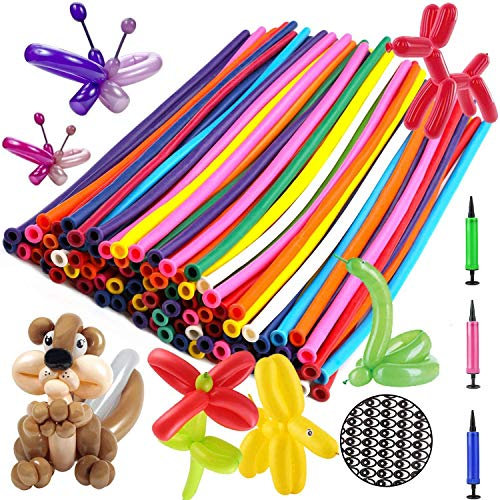 Balloon Animal Making Kit(NO PUMP), 260Q Long Animal Balloons (100pcs), Eye Stickers 1 sheet - Thickening Latex Twisting Balloons for Wedding Birthday Clown Party Decorations